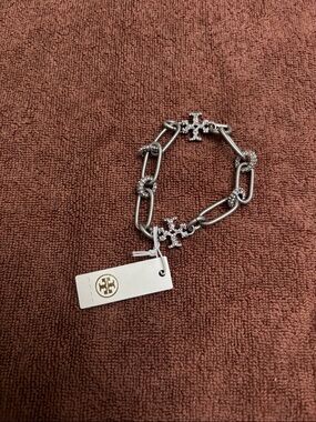 Tory Burch Silver Crystal-Embellished Link Bracelet